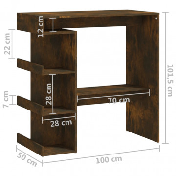 Masă de bar cu raft depozitare stejar afumat 100x50x101,5cm PAL - Img 6
