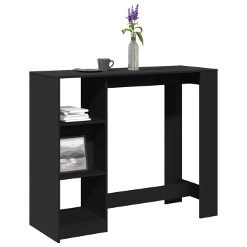 Masă de bar cu raft, negru, 124x46x103,5 cm, lemn prelucrat - Img 1