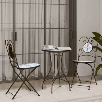 Masă de bistro, albastru și alb, Ø50x70 cm, ceramică, mozaic - Img 3