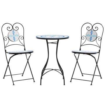 Masă de bistro cu mozaic, albastru și alb, fier și ceramică - Img 2