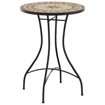 Masă de bistro mozaic, cărămiziu și alb, Ø50x70 cm, ceramică - Img 2
