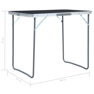 Masă de camping pliabilă cu cadru metalic, gri, 80 x 60 cm - Img 6