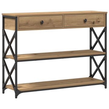 Masa de console Artisan Stejar 100x28x75 cm Lemn Compus și Oțel - Img 2