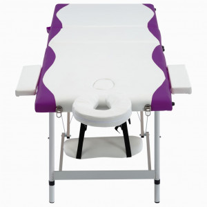 Masă de masaj pliabilă, 3 zone, alb și violet, aluminiu - Img 2