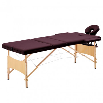 Masă de masaj pliabilă, 3 zone, violet vin, lemn - Img 1