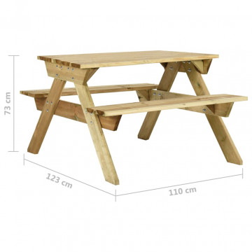 Masă de picnic cu bănci, 110x123x73 cm, lemn de pin tratat - Img 4