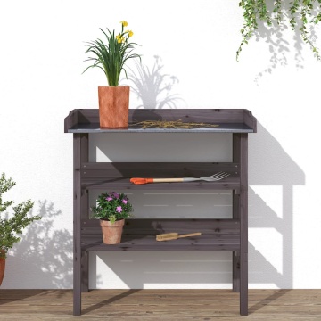 Masă de plante cu raft, gri, 78x38x82,5 cm, lemn masiv de brad - Img 3