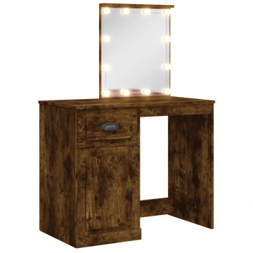 Masă de toaletă cu LED-uri, stejar fumuriu, 90x42x132,5 cm - Img 2