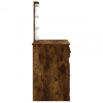 Masă de toaletă cu LED-uri, stejar fumuriu, 90x42x132,5 cm - Img 5