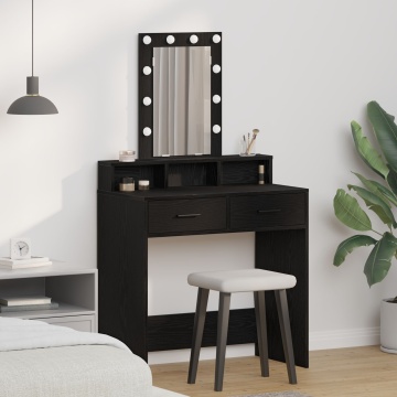 Masă de toaletă cu lumini LED, Neagră cu Stejar, 79x41x140 cm - Img 1