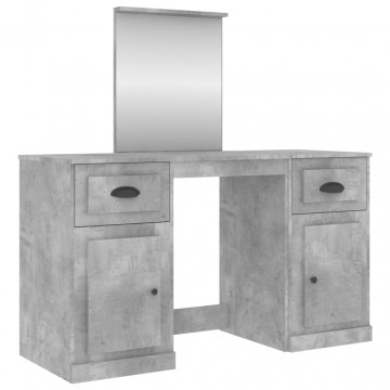 Masă de toaletă cu oglindă, gri beton, 130x50x132,5 cm - Img 2