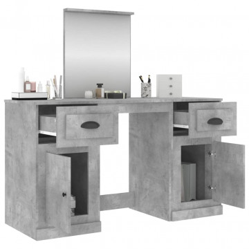 Masă de toaletă cu oglindă, gri beton, 130x50x132,5 cm - Img 8