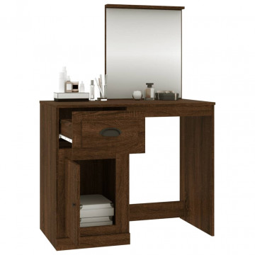Masă de toaletă cu oglindă, stejar maro 90x50x132,5 cm lemn - Img 8