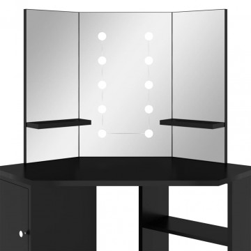 Masă de toaletă de colț, cu LED, negru, 111x54x141,5 cm - Img 7