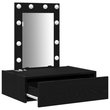 Masa de toaletă suspendată cu lumini LED, Negru Stejar - Img 4