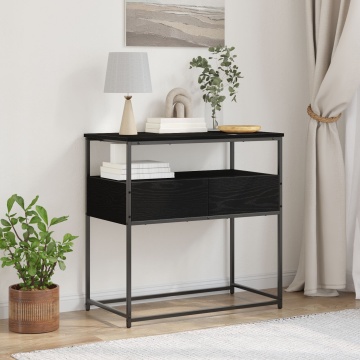 masă deconsole Negru Stejar 75x40x75 cm Lemn Ingineresc și Oțel - Img 1