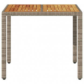 Masă grădină, blat din lemn acacia gri 90x90x75 cm poliratan - Img 4