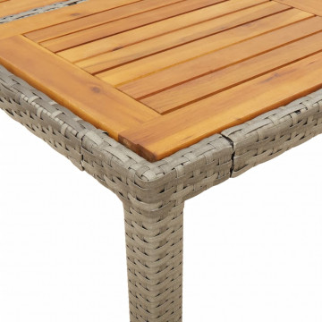 Masă grădină, blat din lemn acacia gri 90x90x75 cm poliratan - Img 6