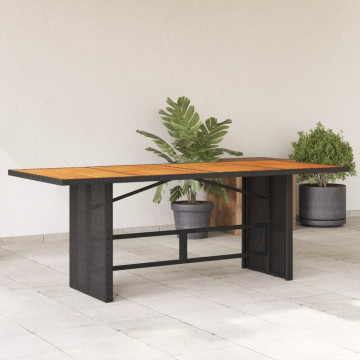 Masă grădină blat din lemn acacia, negru 190x80x74 cm poliratan - Img 1