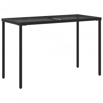 Masă grădină cu blat din sticlă, negru, 115x54x74 cm, poliratan - Img 5
