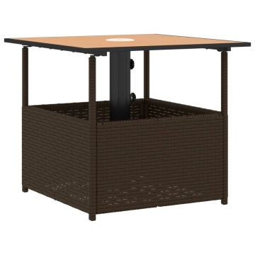 Masă grădină cu orificiu umbrelă maro 55x55x46,5 cm poliratan - Img 2