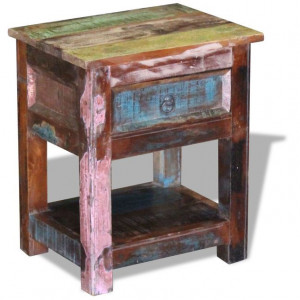 Masă laterală cu un sertar, 43x33x51 cm, lemn masiv reciclat - Img 3