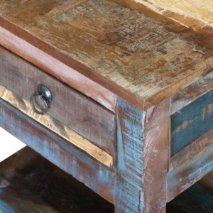 Masă laterală cu un sertar, 43x33x51 cm, lemn masiv reciclat - Img 8