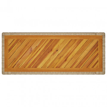 Masă laterală de grădină blat lemn, bej, 100x40x75 cm poliratan - Img 7