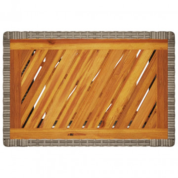 Masă laterală de grădină blat lemn, gri, 60x40x75 cm, poliratan - Img 7