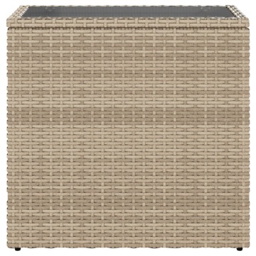 Masă laterală grădină, blat sticlă, bej 58x27,5x55 cm poliratan - Img 8