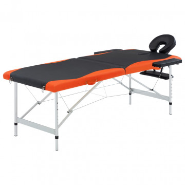 Masă pliabilă de masaj, 2 zone, negru și portocaliu, aluminiu - Img 1