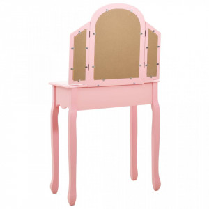 Masă toaletă cu taburet, roz, 65x36x128 cm, lemn paulownia, MDF - Img 5