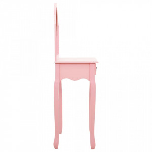 Masă toaletă cu taburet, roz, 65x36x128 cm, lemn paulownia, MDF - Img 8