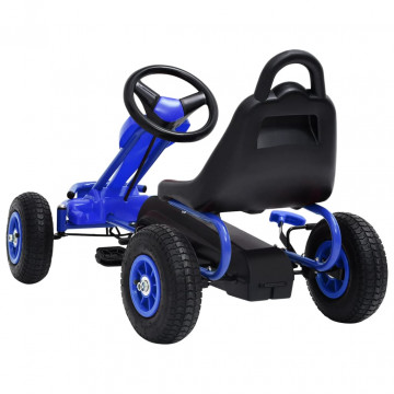 Mașinuță kart cu pedale și roți pneumatice, albastru - Img 4
