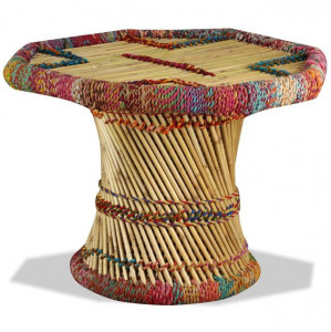 Măsuță de cafea, bambus, cu detalii chindi, multicolor - Img 6