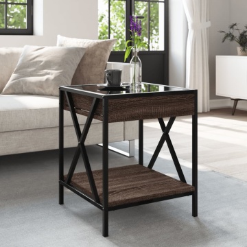Măsuță de cafea cu LED infinity, stejar maro, 40x40x49 cm - Img 4