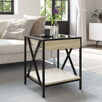 Măsuță de cafea cu LED infinity, stejar sonoma, 40x40x49 cm - Img 4