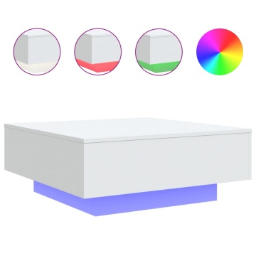 Măsuță de cafea cu lumini LED, alb, 80x80x31 cm - Img 2