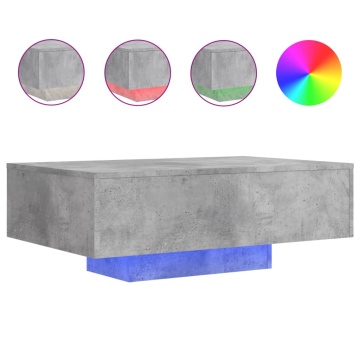 Măsuță de cafea cu lumini LED, gri beton, 85x55x31 cm - Img 2