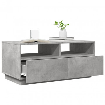Măsuță de cafea cu lumini LED, gri beton, 90x49x40 cm - Img 4
