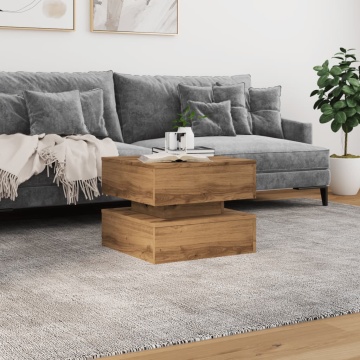 Măsuță de cafea cu lumini LED, stejar artizanal, 50x50x40 cm - Img 4
