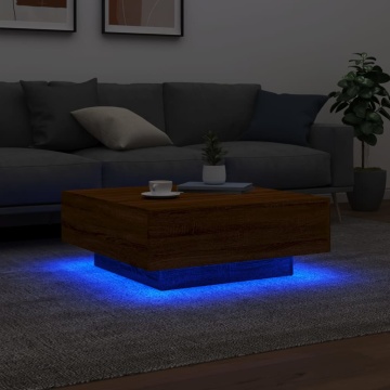 Măsuță de cafea cu lumini LED, stejar maro, 80x80x31 cm - Img 4