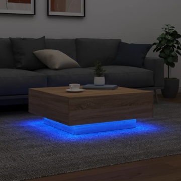 Măsuță de cafea cu lumini LED, stejar sonoma, 80x80x31 cm - Img 4