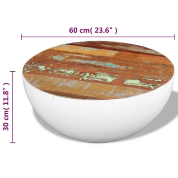 Măsuță de cafea în formă de bol 60x60x30cm lemn masiv reciclat - Img 10