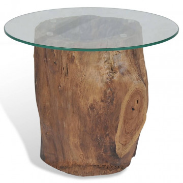 Măsuță de cafea, lemn de tec și sticlă, 50 x 40 cm - Img 2
