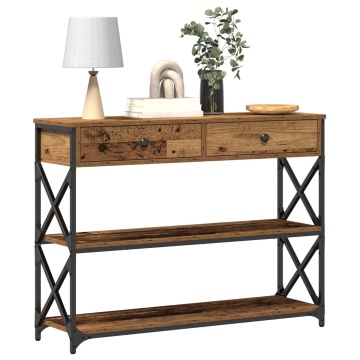 Mese consola din lemn vechi 100x28x75 cm din lemn îngineresc și oțel - Img 3