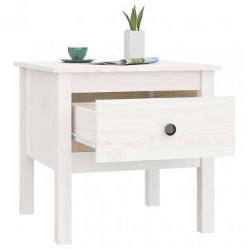 Mese laterale, 2 buc., alb, 50x50x49 cm, lemn masiv de pin - Img 6