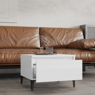 Mese laterale 2 buc. alb extralucios 50x46x35 cm lemn compozit - Img 3
