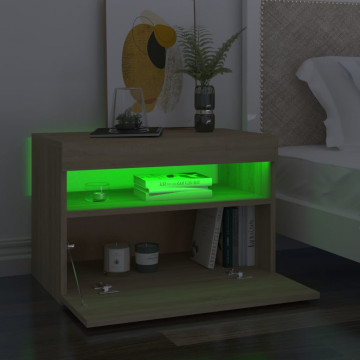 Noptieră cu lumini LED, 2 buc., stejar Sonoma, 60x35x40 cm - Img 8