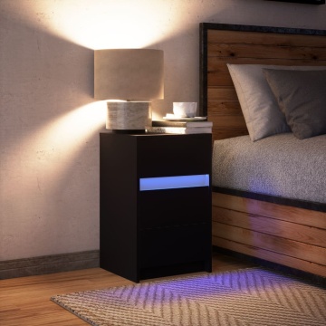 Noptieră cu lumini LED, negru, lemn prelucrat - Img 8